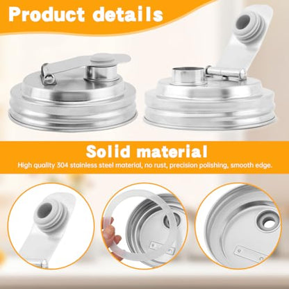 Mason Jar Pour Spout Lid Stainless Steel, 2 Pack Wide Mouth Mason Jars Lids, Anticracking Ball Wide Mouth Lid, Canning Lids for Drinking, Salad Dressing(2 Pcs)