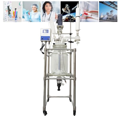 20L Double-Layer Glass Reactor Lab Jacketed Glass Reactor with Digital Display & Stepless Speed Regulation, Chemical Reaction Vessel for Chemical Reaction, Distillation and Synthesis