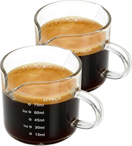 Espresso Shot Cups, Set of 2, 4 OZ Glass Measuring Cup with Handle | Coffee Bar Essentials, Milk Cup, Espresso Accessories for Machine