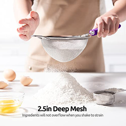 18/8 Stainless Steel Mesh Strainer: U-Taste 5.5 Inch Kitchen Fine Mesh Sieve Food Colander with Riveted Sturdy Silicone Handle and 30 Mesh Hole for Straining Flour, Pasta, Fruit, Quinoa (Purple) - color: (5) Purple, size: Medium (5.5 x 13 in)