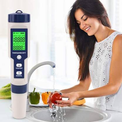 PH Meter for Water 5 in 1 PH Temp TDS and EC Meter,Salinity Meter,PH Tester Digital,TDS Meter Digital Water Tester&Pool Salt Tester for Swimming Pool. - size: 5 in 1