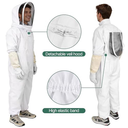 Bee Suit, Full Body Beekeeping Suit with Veil Hood (5'7''-5'9'') | Professional Beekeeping Outfit, Includes Gloves, for Beekeepers and Beginners - size: M for 5'7''-5'9''