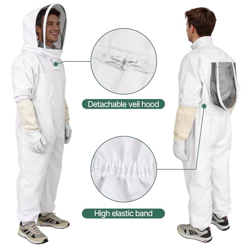 Bee Suit, Full Body Beekeeping Suit with Veil Hood (5'11''-6'3'') | Professional Beekeeping Outfit, Includes Gloves, for Beekeepers and Beginners - size: XL for 5'11''-6'3''