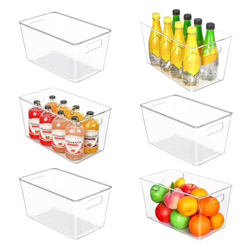Vtopmart 6 Pack Clear Plastic Storage Bins, Pantry Organizer Containers with Handle for Refrigerator, Fridge, Cabinet, Kitchen, Countertops, Cupboard, Home Organization and Storage, XL - size: XL(13"×7.4"×7")