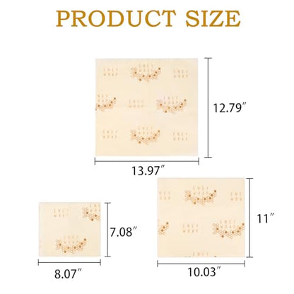 Reusable Beeswax Wrap 3 Pack (S, M, L) Beeswax Wraps for Food - Organic, Sustainable, Zero Waste, Plastic-Free Food Storage Wrap, Eco-Friendly Alternative to Aluminum Foil and Plastic Wrap