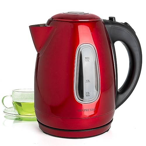 Moss & Stone Red Stainless Steel Electric Kettle, 1.2L Cordless 1500W | Large, portable hot water tea kettle, fast boiling pot, boil-dry protection, auto shut-off, blue Illuminate LED light - color: Red 1.7L