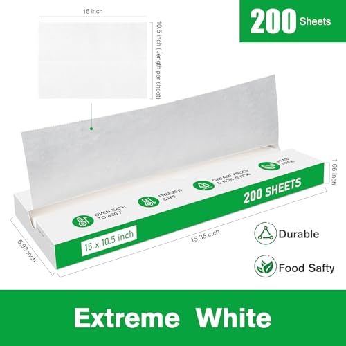 EcoDispose Precut POP UP Deli Paper Sheet Pack of 200, Interfolded Heavy Paper for Food Wrap and Serving (15" x 10-1/2", White） - color: White, size: 15“x10.5”inch