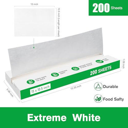 EcoDispose Precut POP UP Deli Paper Sheet Pack of 200, Interfolded Heavy Paper for Food Wrap and Serving (15" x 10-1/2", White） - color: White, size: 15“x10.5”inch