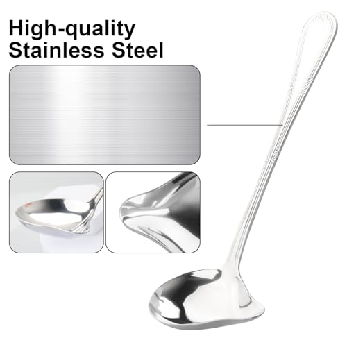2 Pcs Gravy Spoon Ladle Small Ladle with Pouring Spout 18/10 Stainless Steel Sauce Drizzle Spoon for Spooning Gravies and Sauces, 7.8 Inches