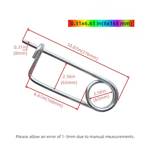 Steel Brooch Shape Open Safety pin Spring pin, Quick Lock line Lock pin Locking Fasteners for Farm Lawn Garden Hooks (0.31x6.61 in(8x168 mm)-2Pcs) - size: 0.31x6.61 in(8x168 mm)-2Pcs