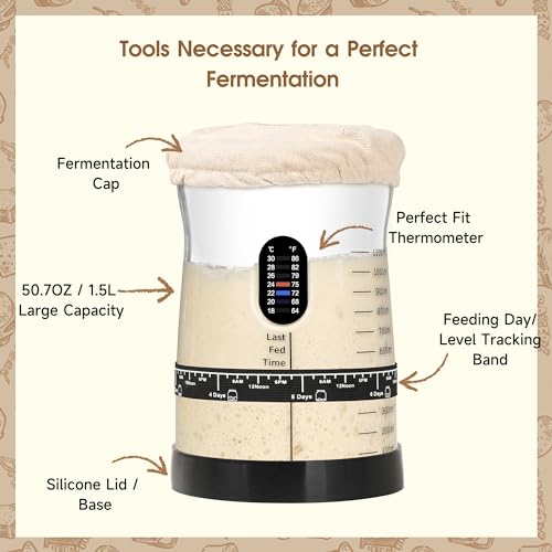 Coco Bird Pro Sourdough Starter Kit- 50oz Large Capacity Sourdough Starter Jar,17 Flavor Recipes,2 Bread Proofing Baskets,Food Scale,Bench Scraper,Bread Lame,Complete Sourdough Bread Baking Supplies