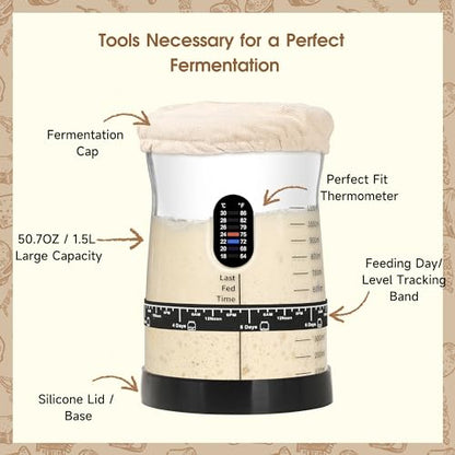 Coco Bird Pro Sourdough Starter Kit- 50oz Large Capacity Sourdough Starter Jar,17 Flavor Recipes,2 Bread Proofing Baskets,Food Scale,Bench Scraper,Bread Lame,Complete Sourdough Bread Baking Supplies