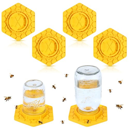 Leinuosen 4 Pcs Bee Feeder for Mason Jar Bee Watering Station for Garden, Sugar Water Feeder Yellow Silicone Hive Drinker for Beekeeping Outside