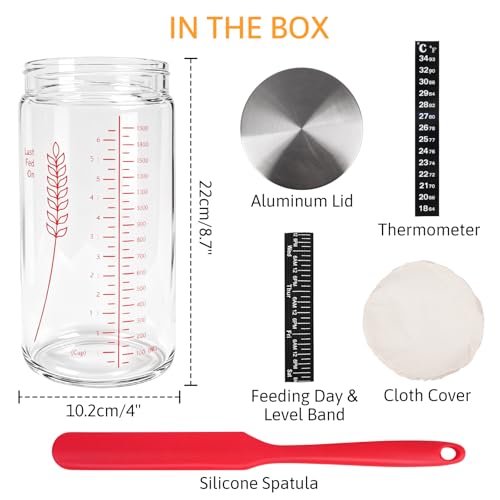 57oz Sourdough Starter Jars, Extra Large Complete Baking Kit | Sour Dough Starter Jars Includes Fermentation Cover & Aluminum Airtight Lid for Perfect Sourdough Bread (Red Set of 2) - size: Tall - Red 2 Pack