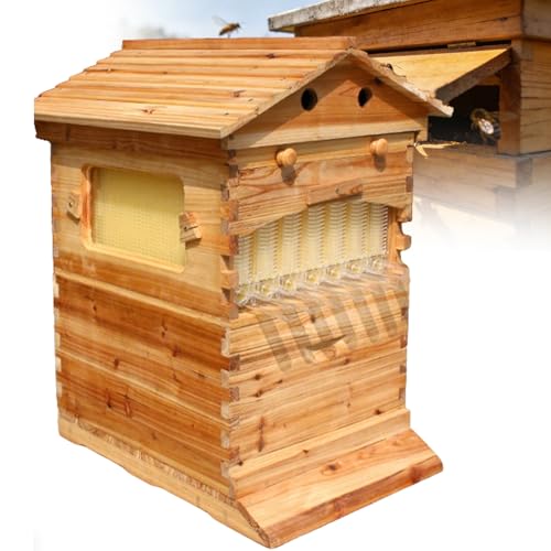 Self Flowing Bee Hive Box, Premium Cedar Wood Beehive Starter Kit Equipped with 7 Auto Super Frames and Bamboo Queen Excluder, Practical Beekeeping Supplies for Beginners and Hobbyists