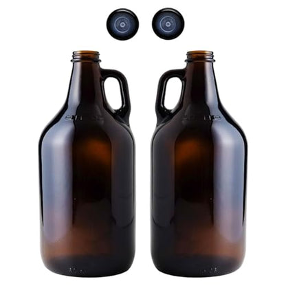 FastRack 64oz Amber Glass Growlers with Polyseal Caps (2 Pack) | Half Gallon (1/2 Gallon) Beer Growler Jugs for Home Brewing, Wine, Cider & Kombucha – Reusable Amber Glass Jugs for Beverage Storage - size: 2 Pack