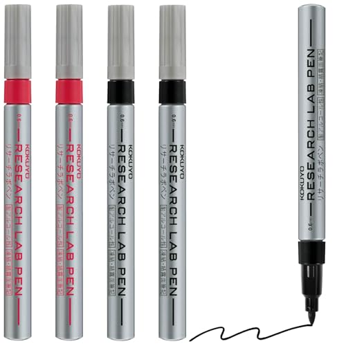 KOKUYO Alcohol Resistant Laboratory Markers, 3 Black & 2 Red Permanent Freezer Lab Pens with 0.6mm Fine Point Tip, Designed for Industrial, Lab and Hospital Use, Japan Import - color: Black+Red