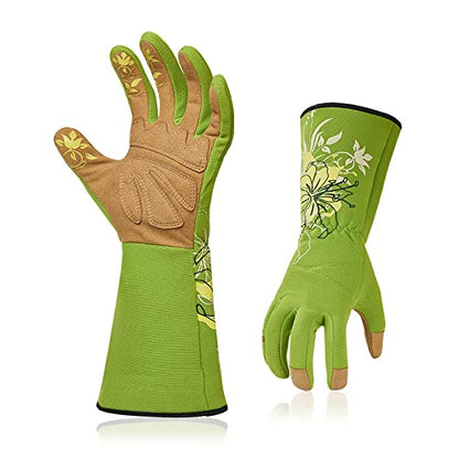 Vgo... 1-Pair Ladies' Synthetic Leather Gardening Gloves, Long Sleeves Gauntlet, Breathable & Grip Work Gloves, High Dexterity, Washable (Size S, Green, SL7445) - color: 1 Pair - Light Green, size: Women's Small