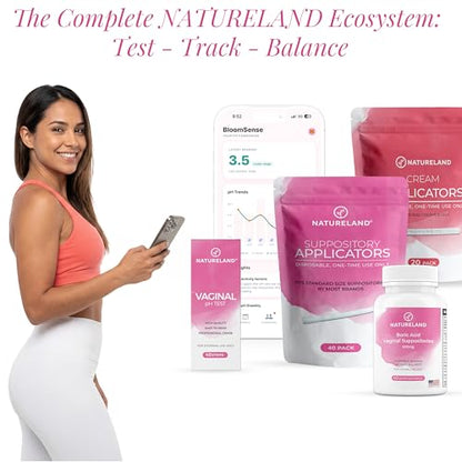 NATURELAND Vaginal pH Test Strips for Women – At-Home Test BV and Yeast Infection Kit, with BloomSense App, Accurate 3.5-6.5 Range, Foil-Sealed (80 Strips) - size: 80 Strips
