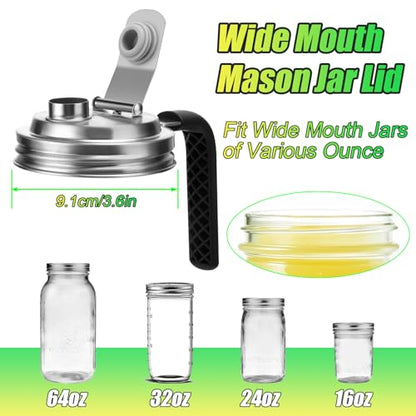 Mason Jar Pour Spout Lid Stainless Steel with Handle, Wide Mouth Pour Spout Flip Cap Lids for Mason Jars, Anticracking Leak Proof Seal Cover Airtight for Drinking Salad Dressing & Food Storing(4PCS) - style: Wide Mouth Stainless Steel Lid with Handle 4 PC