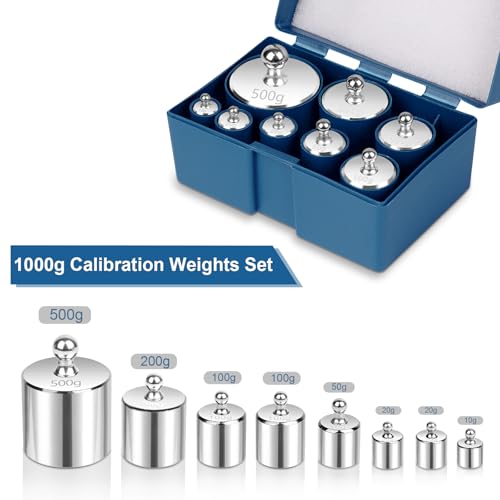 QP Calibration Weights 1000g, 8PCS OIML Class M1 High Precision Scale Calibration Weight Set, 10g 20g 50g 100g 200g 500g Calibration Weight with Tweezers for Digital Scale, Gram Scale, Lab Scale - size: 1000g Set