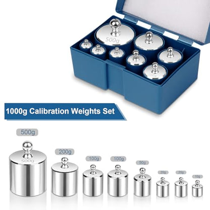 QP Calibration Weights 1000g, 8PCS OIML Class M1 High Precision Scale Calibration Weight Set, 10g 20g 50g 100g 200g 500g Calibration Weight with Tweezers for Digital Scale, Gram Scale, Lab Scale - size: 1000g Set