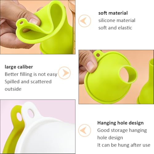 4 Pack 2 Colors Wide Mouth Silicone Funnel Kitchen Liquid Funnel Regular Mouth White Yellow Green Soft Rubber Cooking Hopper for Canning Jar Filling Bottle Liquid Kitchen Use Accessories