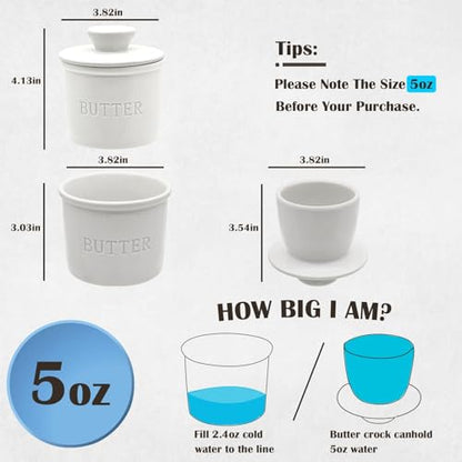 Ceramic Butter Crock, Airtight Butter Crock With Lid for Countertop, Round French Butter Keepers, Porcelain Butter Dish With Lid (White) - size: White
