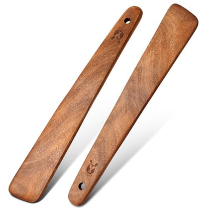 12 inch Teak Wooden Spatula for Cooking, Small Wood Flipper, Egg Scraper, Flat Wood Turner, Multipurpose Wooden Cooking Utensils, Spatulas Spoons Perfect for Flipping, Scraping & Turning, Set of 2 - size: 2PCS Wooden Spatula