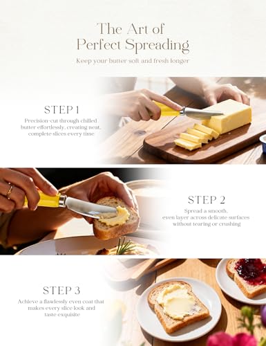 Stainless Steel Butter Spreader Knife 2 Pack with Handle for Kitchen Yellow | Dishwasher Safe, for Soft & Hard Cheese, Jam, Cold Butter - color: Yellow 2 Pack