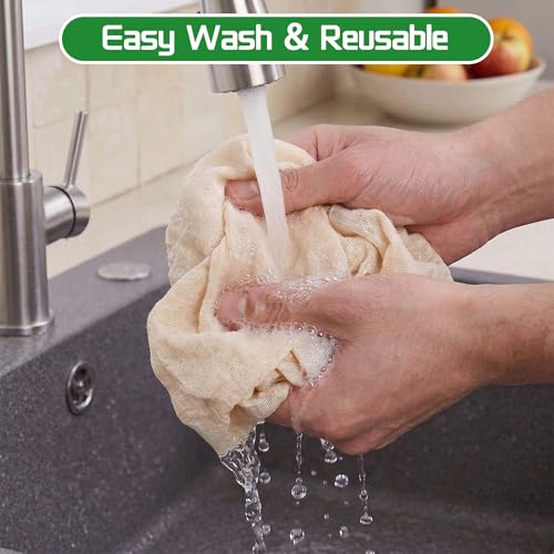 10 Pcs Cheese Cloths, 20x20 Inch Grade 100 Hemmed CheeseCloth for Cooking, Reusable Unbleached Cotton Strainer for Juicing, Baking, Cheese and Yogurt Making