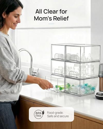 Vtopmart 2 Pack Small Clear Stackable Storage Drawers,Acrylic Bathroom Makeup Organizer,Plastic Storage Bins for Vanity, Undersink, Kitchen Cabinets, Pantry, Home Organization - style: 2pack-Clear