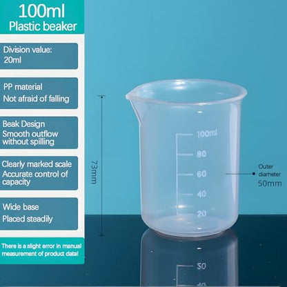 TISMART Plastic Beaker 4 Pack Measuring Cup Set | 50ml, 100ml, 250ml and 500ml, For Lab, Baking, Cooking, Mixing & Measuring, Essential Kitchen Tools