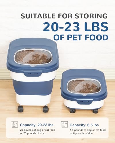 20-23 Lbs Dog Food Storage Container - Collapsible Dog Food Container with Wheels Airtight Lids, Scoop and Small Container, Pet Food Storage Dry Food For Dog, Cats and Other Pet (Blue) | Dog Food Container with Double Airtight Seal & Magnetic Lid,Cat Food