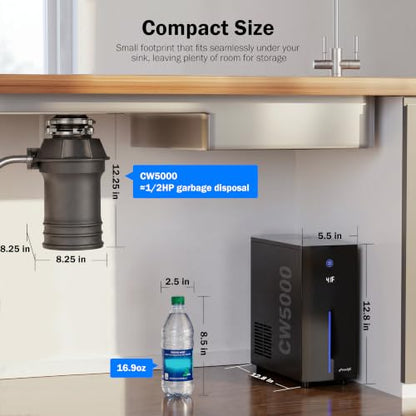 Frizzlife CW5000 Universal Under Sink Chiller Cooling for Water Filters | Cold & Room-temp Outlets Faucet, Compatible with Reverse Osmosis System & Under Sink Filter, 1/4” & 3/8” Quick Connect Set-Up