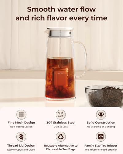Reinmoson 2 Pack Large Tea Ball Infusers for Loose Leaf Tea & Spice Ball | 304 Stainless Steel Large Tea Strainer, Threaded Lid, Chain Hook, Extra Fine Mesh Loose Leaf Tea Steeper for Black Tea, Herb - size: Extra Large