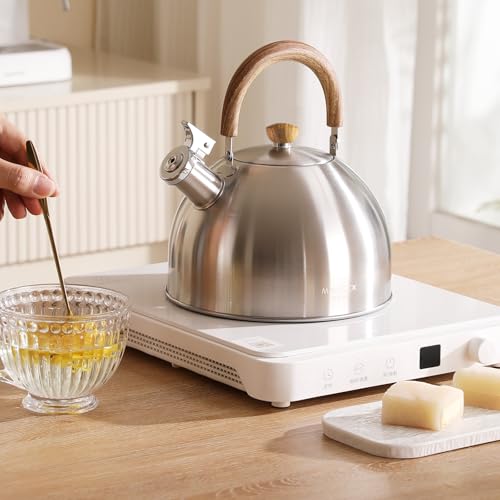 18/8 Stainless Steel Tea Kettle for Stovetop (4L / 4.23 Quart Whistling Tea Pot, Wood Handle)-Silver - size: 4.2 Quarts