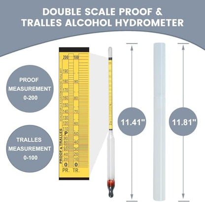 Hydrometer Alcohol Meter, Hydrometer Alcohol 0-200 Proof and Tralle Hydrometer, Alcoholmeter for Liquor/Moonshine/Proofing Distilled, Alcohol Proof Tester for Beginners and Experts Alike(2 Pcs)