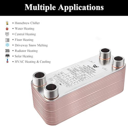 AB Plate Heat Exchanger, 4"x 12" 20 Plates Water To Water Heat Exchanger, Copper/SS316L Stainless Steel Brazed Plate Heat Exchanger For Floor Heating, Water Heating, Snow Melting