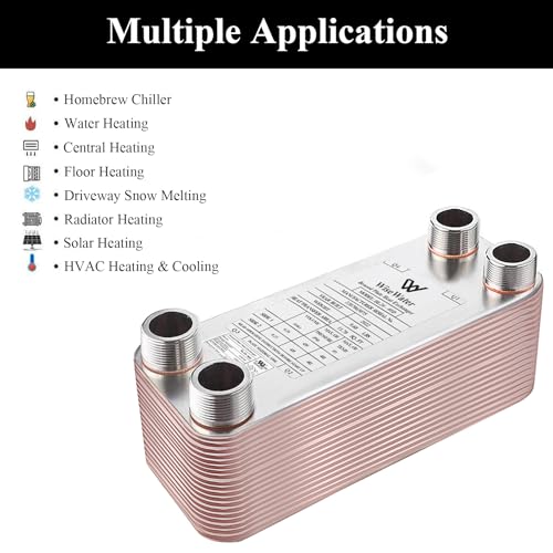 AB Plate Heat Exchanger, 4"x 12" 60 Plates Water To Water Heat Exchanger, Copper/SS316L Stainless Steel Brazed Plate Heat Exchanger For Floor Heating, Water Heating, Snow Melting