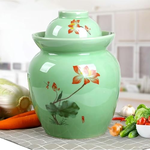 Fermentation Jar Traditional Chinese Porcelain Pickle Jar,Ceramics Fermenting Crock Kit with Water Seal Airlock Lid, Pickle Jar for Pickles Kimchi, Sauerkraut 0.6Kg*1,3.5kg - size: 3.5kg