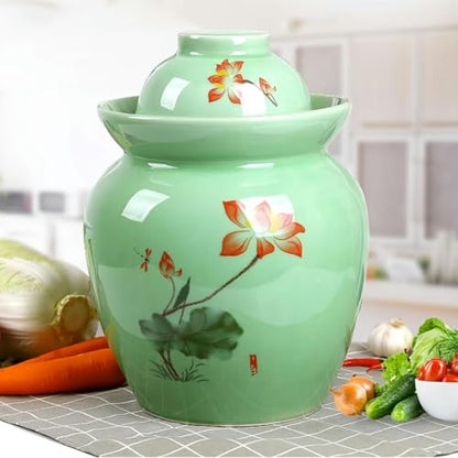 Fermentation Jar Traditional Chinese Porcelain Pickle Jar,Ceramics Fermenting Crock Kit with Water Seal Airlock Lid, Pickle Jar for Pickles Kimchi, Sauerkraut 0.6Kg*1,3.5kg - size: 3.5kg