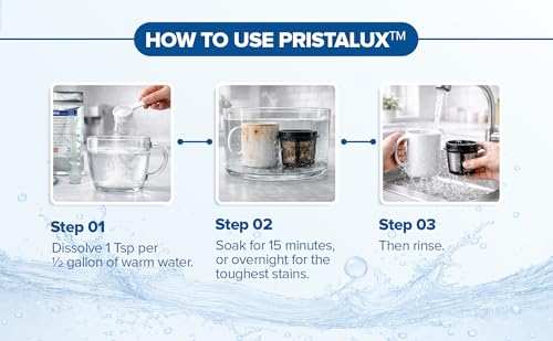 Pristalux Coffee Gear Cleaner Powder – Stainless Steel Mug & Insulated Tumbler Stain Remover – No-Scrub Overnight Soak – Removes Coffee Oils & Odors – Chlorine-Free, Food-Safe. (8 oz)
