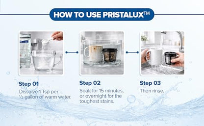 Pristalux Coffee Gear Cleaner Powder – Stainless Steel Mug & Insulated Tumbler Stain Remover – No-Scrub Overnight Soak – Removes Coffee Oils & Odors – Chlorine-Free, Food-Safe. (8 oz)