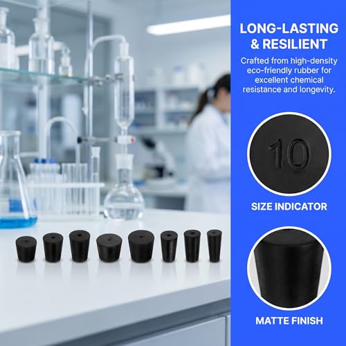 8Pcs Solid Rubber Stopper Bungs - 13MM to 17MM Rubber Tapered Plug Flexible Durable Test Tubes Bungs with Hole, Easy to Insert & Remove for Lab Apparatus Home Flask - color: 13mm to 17mm