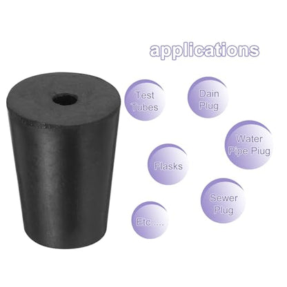 MECCANIXITY Rubber Tapered Plug 14mm to 19mm Solid Test Tubes Bungs Stopper with Hole Black for Lab Home 16 Pieces - size: 14mm-19mm