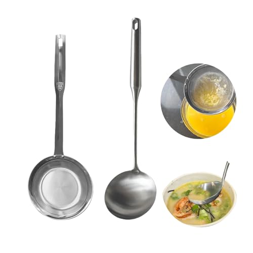 Stainless Steel Spoon and Slotted Spoon Set (2-Piece),Scoop Spoon,Skimmer Ladle Tool Set - size: Large