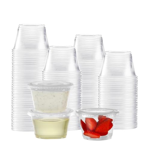 TashiBox 100 Sets - 4 oz Portion Containers with Lids, Airtight and Stackable, Jello Shot, Sauce, Condiment Cups for Lunch, Party, Trips - size: 4oz-100Sets
