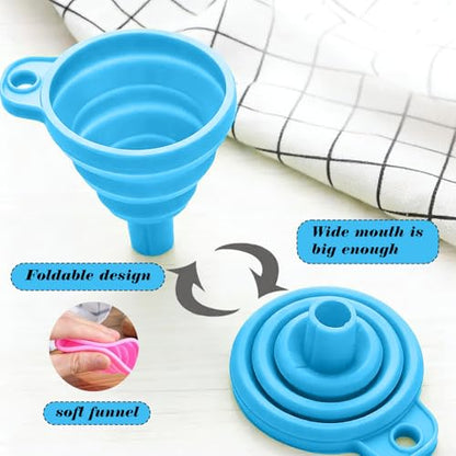 Kitchen Funnel Set of 3, Large, Medium and Small, Food Grade Silicone Foldable Funnel, Used for Filling Bottles, Daily Cooking and Transferring Water Or Powder, Multi-Color