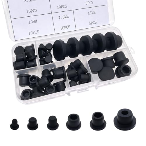 50Pcs Silicone Rubber Hole Plugs Set - 6 Sizes T-Type Silicone Stopper for Powder Coating, Waterproof Sealing, Button Tube End Cover, Test Pipe Tube Caps (50)